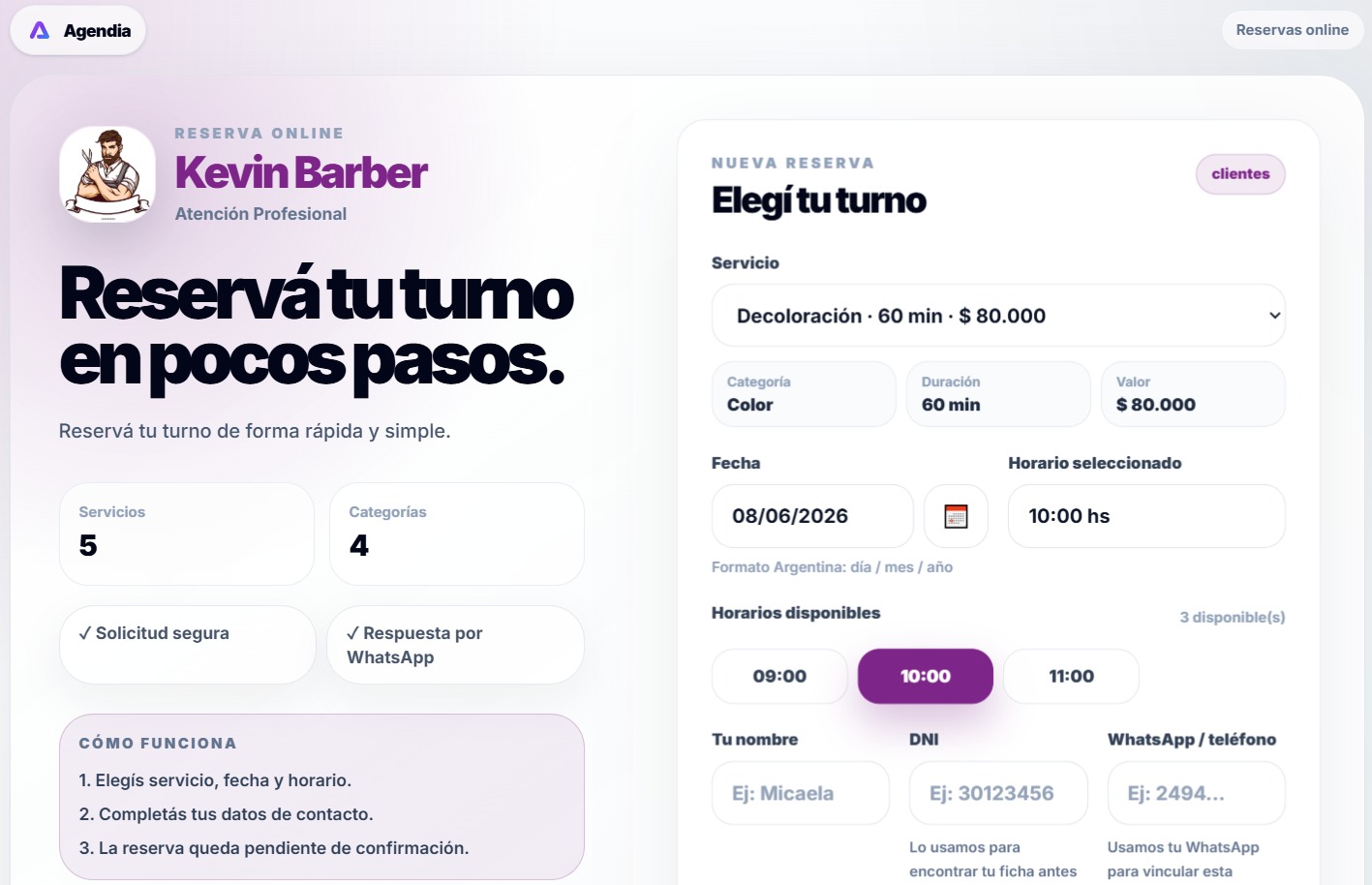 Reservas online en Agendia